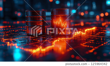 具有數位背景和油桶、市場圖表的金融危機概念 125964342