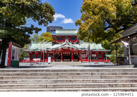 Scenery of Tomioka Hachimangu Shrine and blue sky in Koto Ward, Tokyo Scenery of Tomioka Hachimangu Shrine and blue sky in Koto Ward, Tokyo 125964451