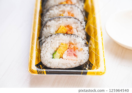Seafood rolls at the supermarket 125964540