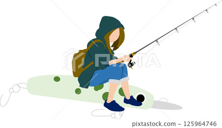 Illustration of a woman fishing Illustration of a woman fishing 125964746
