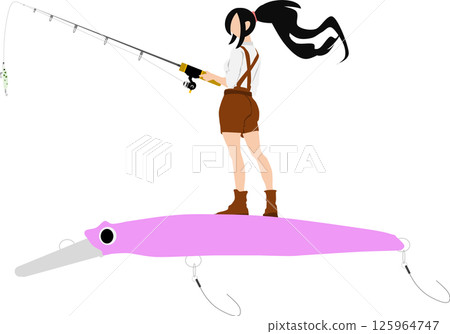 一個女人釣魚的插圖 125964747