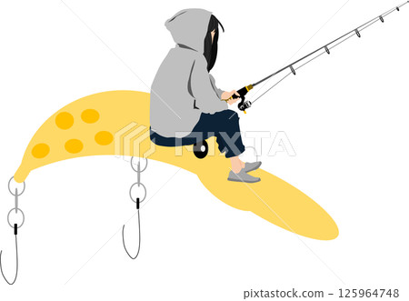 一個女人釣魚的插圖 125964748
