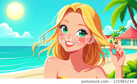 Tropical beach scene. 125965234