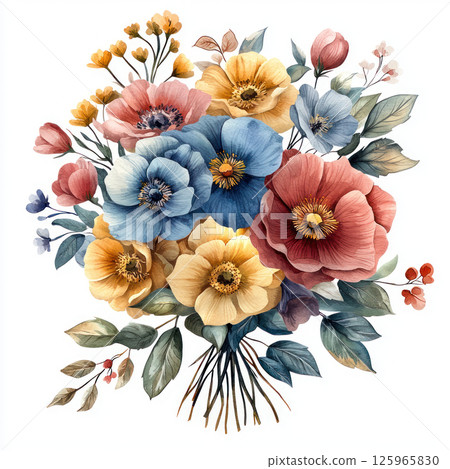 vibrant bouquet of mixed flowers in soft pastel colors, showcasing delicate petals and lush greenery, perfect for any romantic occasion 125965830