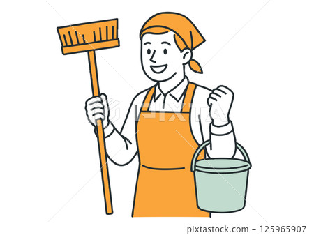 Househusband and male housekeeping staff cleaning with a smile 125965907