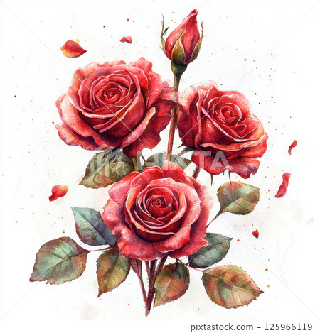 Beautiful watercolor roses in romantic arrangement, perfect for Valentine Day. soft petals and vibrant colors evoke love and tenderness 125966119