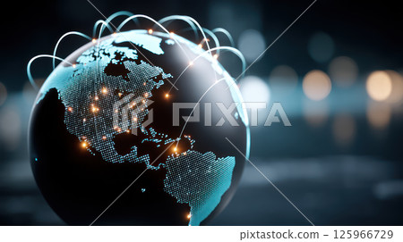 glowing digital globe with connected points symbolizes global connectivity and reach of digital platforms 125966729