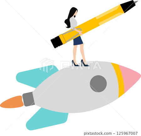 Illustration of a businesswoman riding a rocket 125967007