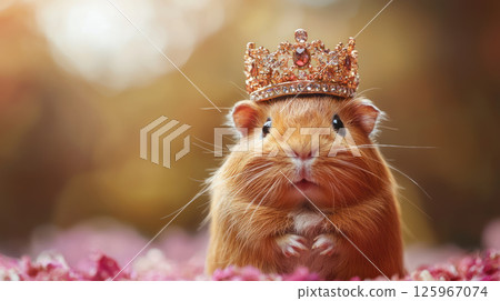 playful guinea pig wearing crown in bright setting, exuding charm and joy 125967074