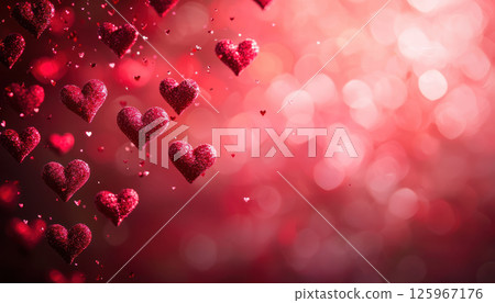 Floating hearts decoration creates bright and romantic Valentine Day backdrop 125967176