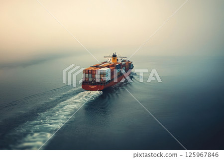 Freighter carrying goods through calm waters in Gulf of Mexico 125967846