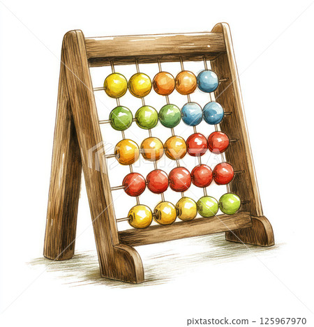 Colorful wooden abacus with vibrant beads, perfect for educational play 125967970