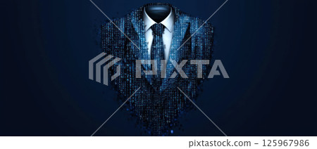 Binary code forming suit representing data privacy and security. modern concept of digital protection 125967986