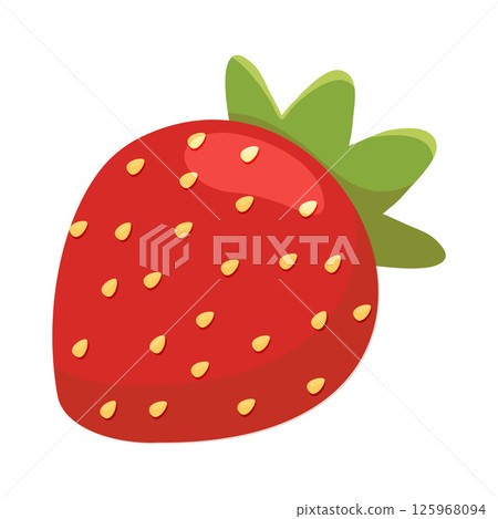 Cartoon Strawberry with Green Leaves and Yellow Seeds Illustration 125968094