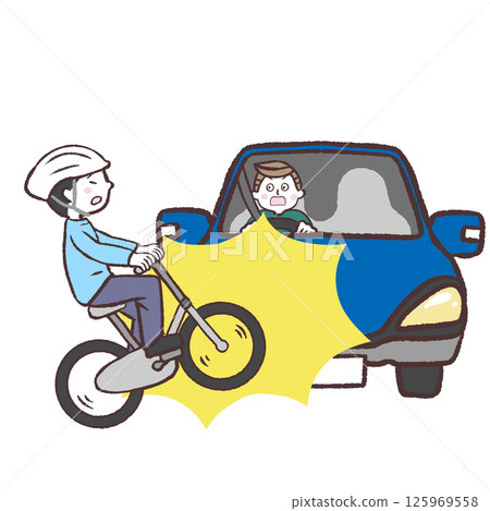 Illustration of a bicycle and car accident 125969558