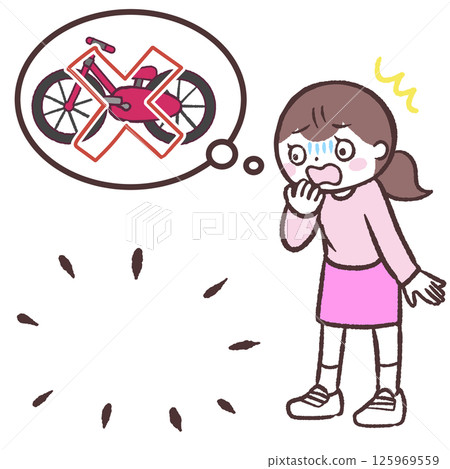 Illustration of a woman who lost her bicycle Illustration of a woman who lost her bicycle 125969559