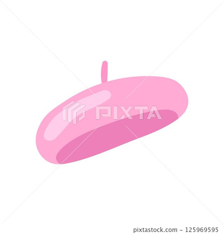 Simple flat illustration of pink beret hat on white background. Simple flat illustration of pink beret hat on white background. 125969595