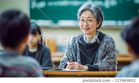 微笑的老年婦女在學習，課堂氣氛溫暖 125969602