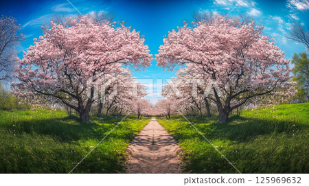 櫻花環繞的夢幻春日小路 125969632