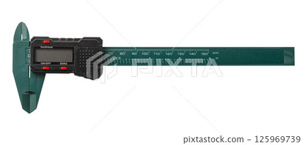 Digital vernier caliper measuring tool on white background 125969739