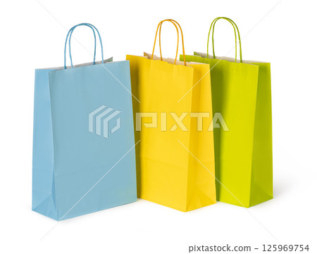 Colorful shopping bags representing consumerism and retail therapy 125969754