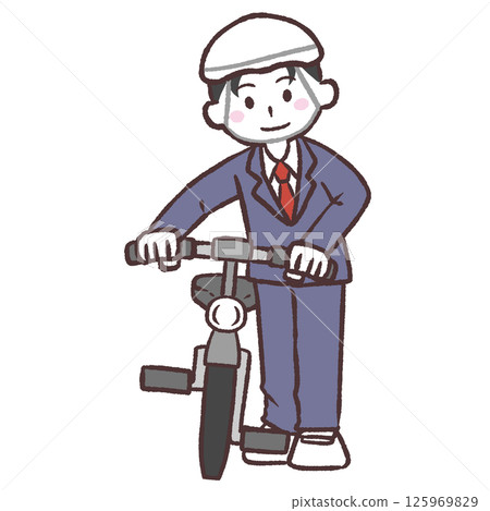 站在自行車旁的男學生插圖 125969829