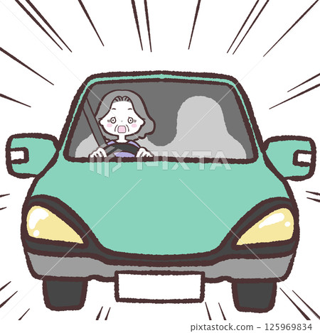 Illustration of a senior woman on the verge of an accident Illustration of a senior woman on the verge of an accident 125969834