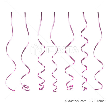 Hanging purple curly ribbons celebrating a festive occasion Hanging purple curly ribbons celebrating a festive occasion 125969845