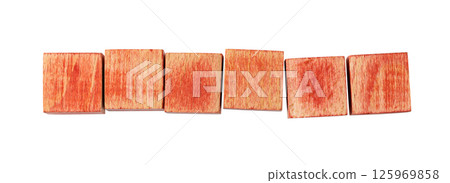 six blank red wooden blocks forming a horizontal line six blank red wooden blocks forming a horizontal line 125969858