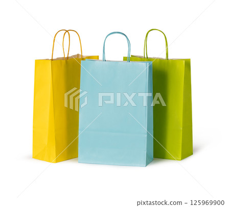 Colorful shopping bags representing consumerism and retail therapy 125969900