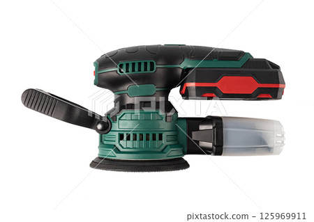 A grinding machine cordless tool with a green handle and a black body A grinding machine cordless tool with a green handle and a black body 125969911