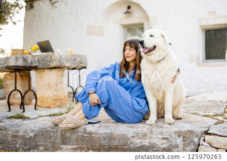 Peaceful moment with a loyal dog 125970263