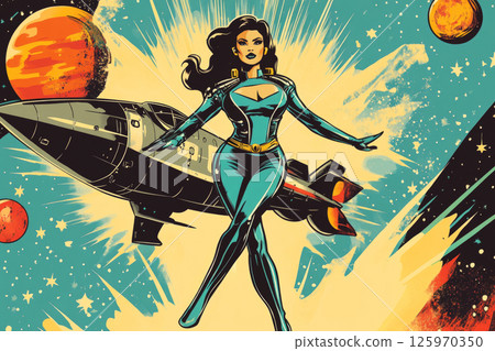 Thick, curly hair flows down the girls back in this vibrant digital illustration. Her slight head tilt adds movement, with each curl beautifully defined and highlighted, banner Thick, curly hair flows down the girls back in this vibrant digital illustration. Her slight head tilt adds movement, with each curl beautifully defined and highlighted, banner 125970350