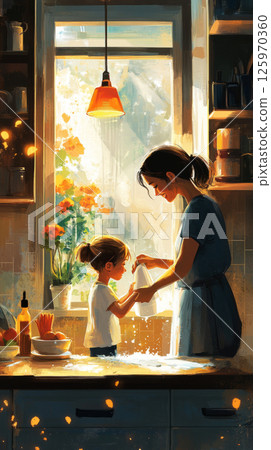 Thick, curly hair flows down the girls back in this vibrant digital illustration. Her slight head tilt adds movement, with each curl beautifully defined and highlighted, banner Thick, curly hair flows down the girls back in this vibrant digital illustration. Her slight head tilt adds movement, with each curl beautifully defined and highlighted, banner 125970360