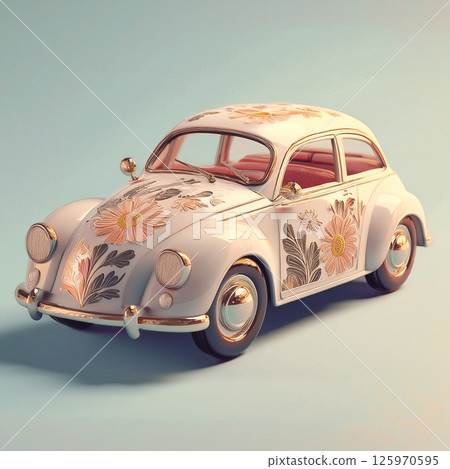 帶有花卉圖案的可愛小汽車藝術 125970595