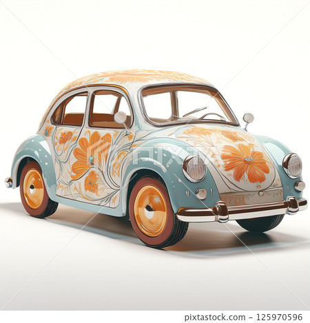 帶有花卉圖案的可愛小汽車藝術 125970596