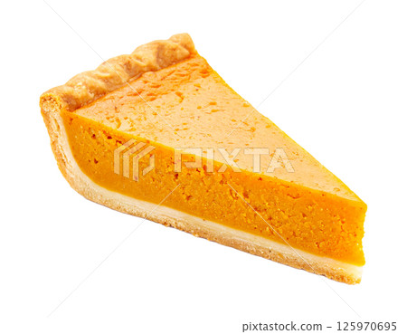 Cut Slice of Classic Pumpkin Pie 125970695