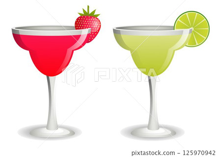 Strawberry and lemon daiquiri cocktails. Isolated vector set. Strawberry and lemon daiquiri cocktails. Isolated vector set. 125970942