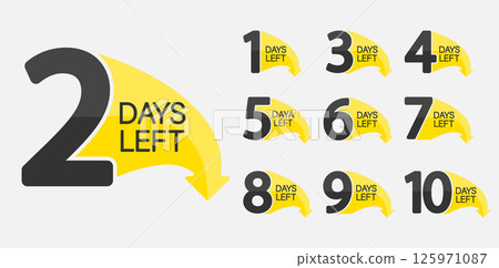Days Left. A set of countdown icons. A banner with the number of days before the start of the sale. Label for website, advertising, marketing Days Left. A set of countdown icons. A banner with the number of days before the start of the sale. Label for website, advertising, marketing 125971087