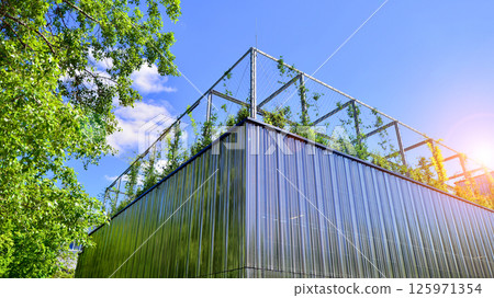 Architecture details of modern metal sheet facade storage building minimal style. 125971354