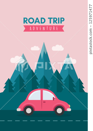 road trip adventure in the wilderness car on mountain landscape vector illustration road trip adventure in the wilderness car on mountain landscape vector illustration 125971477