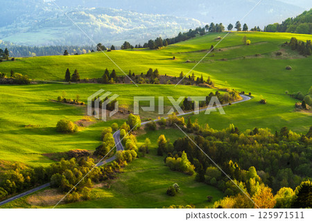 Mountain landscape in the Pieniny National Park at the foot of the Tatra Mountains 125971511