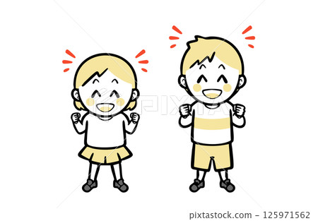 A boy and girl, children in casual clothes, looking cheerful and smiling A boy and girl, children in casual clothes, looking cheerful and smiling 125971562