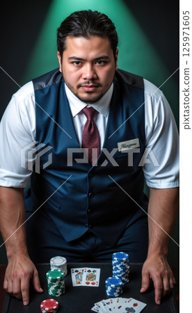 Professional poker dealer in uniform. 125971605