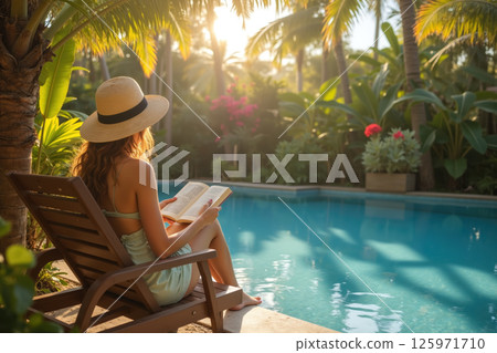 Relaxing by the pool in paradise. Relaxing by the pool in paradise. 125971710