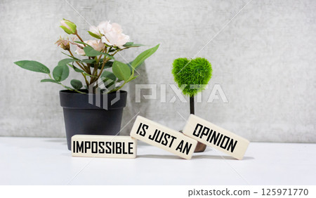 Motivational Inspirational Quote The Impossible is Just an Opinion on wooden blocks 125971770