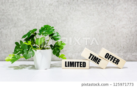 The text of the offer with a limited validity period on wooden blocks The text of the offer with a limited validity period on wooden blocks 125971773
