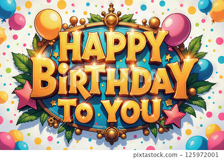 Colorful birthday greeting with balloons. 125972001