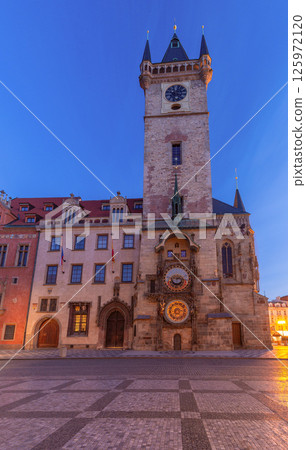 Prague Astronomical Clock and Old Town Hall Tower at Dawn, Czech Republic Prague Astronomical Clock and Old Town Hall Tower at Dawn, Czech Republic 125972120