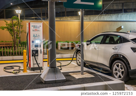 Ken-O Expressway at night - Rapid charging facility at Atsugi PA 125972153